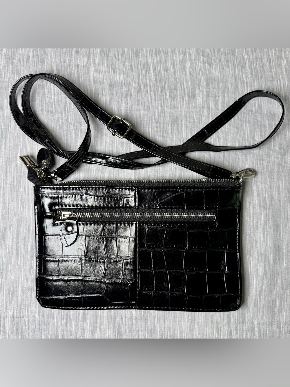 Befen Crocodile Embossed Crossbody Clutch Black Quiet Luxury Old Money
